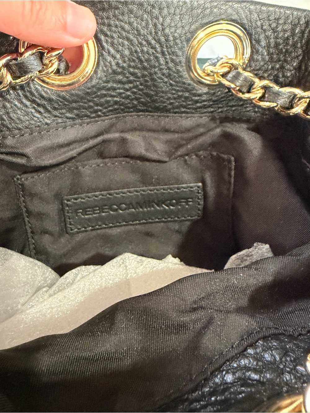 Rebecca Minkoff Black Leather Fringe Bucket Bag with Gold Chain - Picture 11 of 14